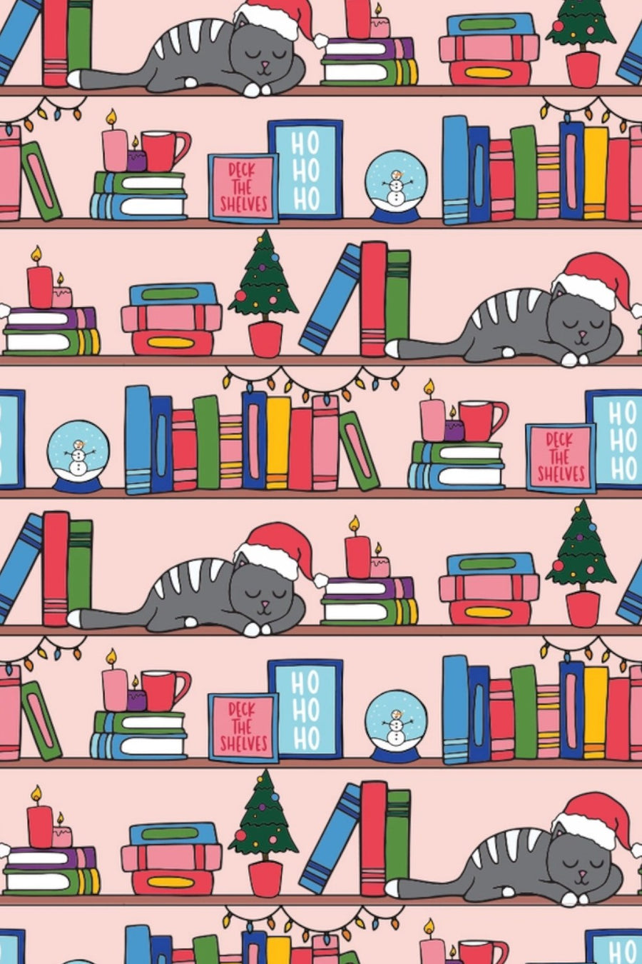 Christmas Bookshelf Wrapping Paper – back view