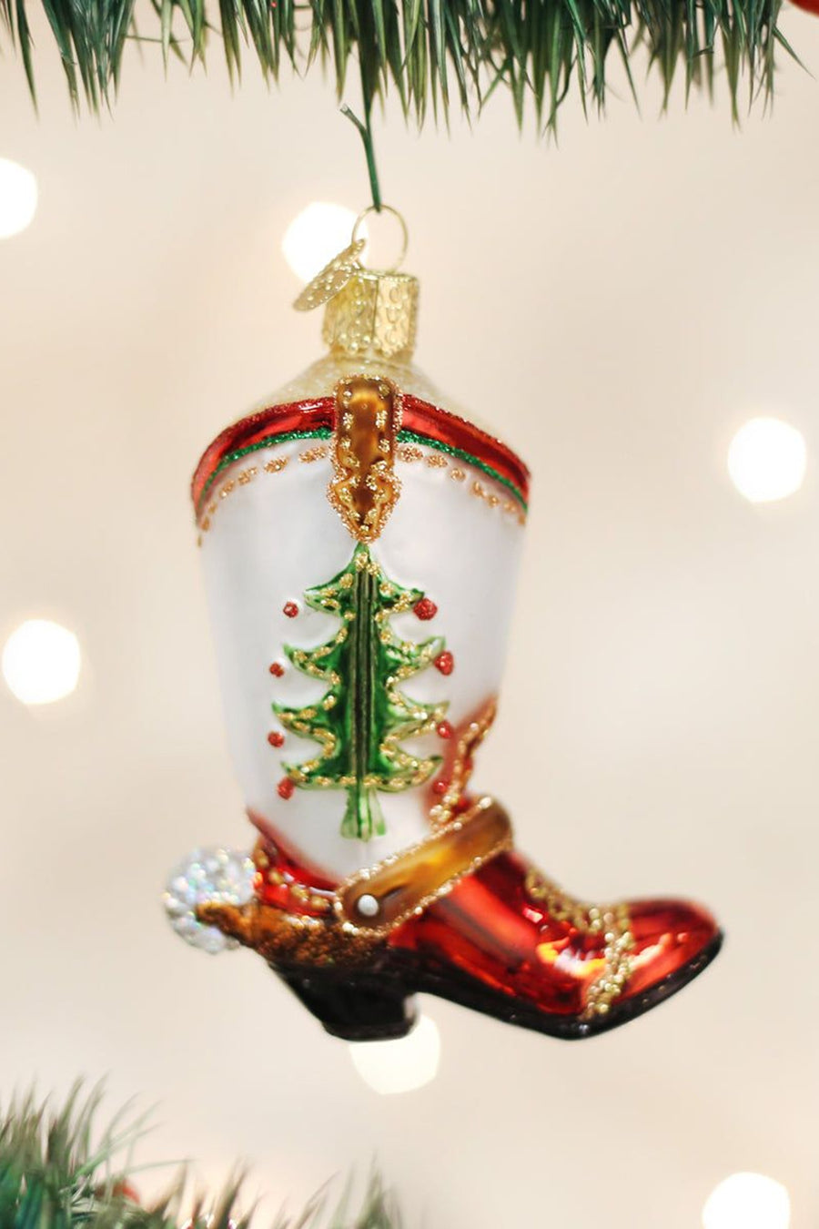Christmas Cowboy Boot Glass Ornament – back view