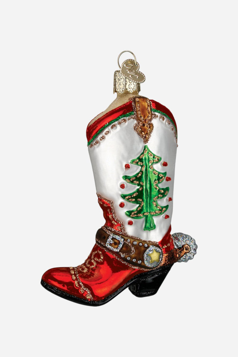 Christmas Cowboy Boot Glass Ornament – front view