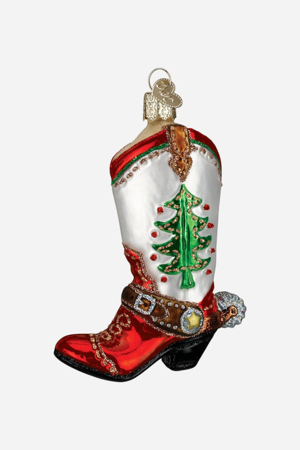 Christmas Cowboy Boot Glass Ornament
