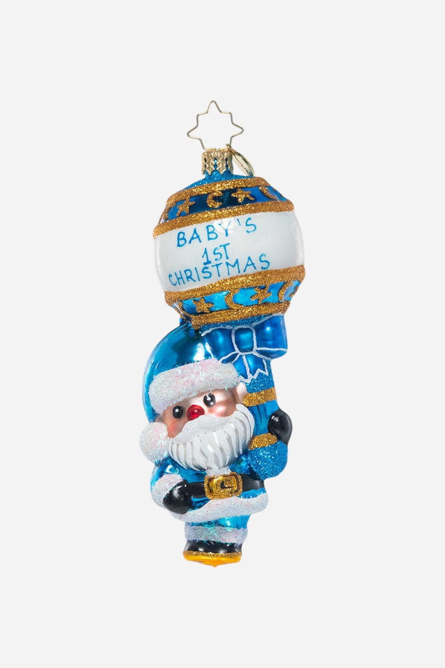 Christopher Radko 1st Christmas Rattle in Baby Blue – three-quarter view