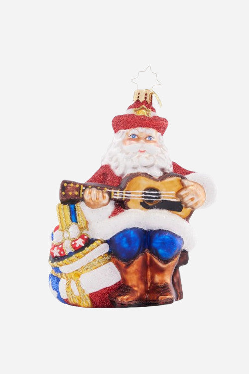 Christopher Radko Lone Star Serenade Santa Ornament – front view