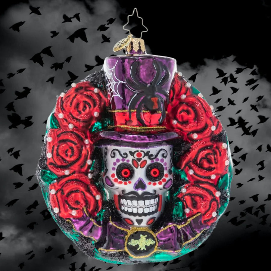 Christopher Radko Spooky Skull Wreath Ornament – side view