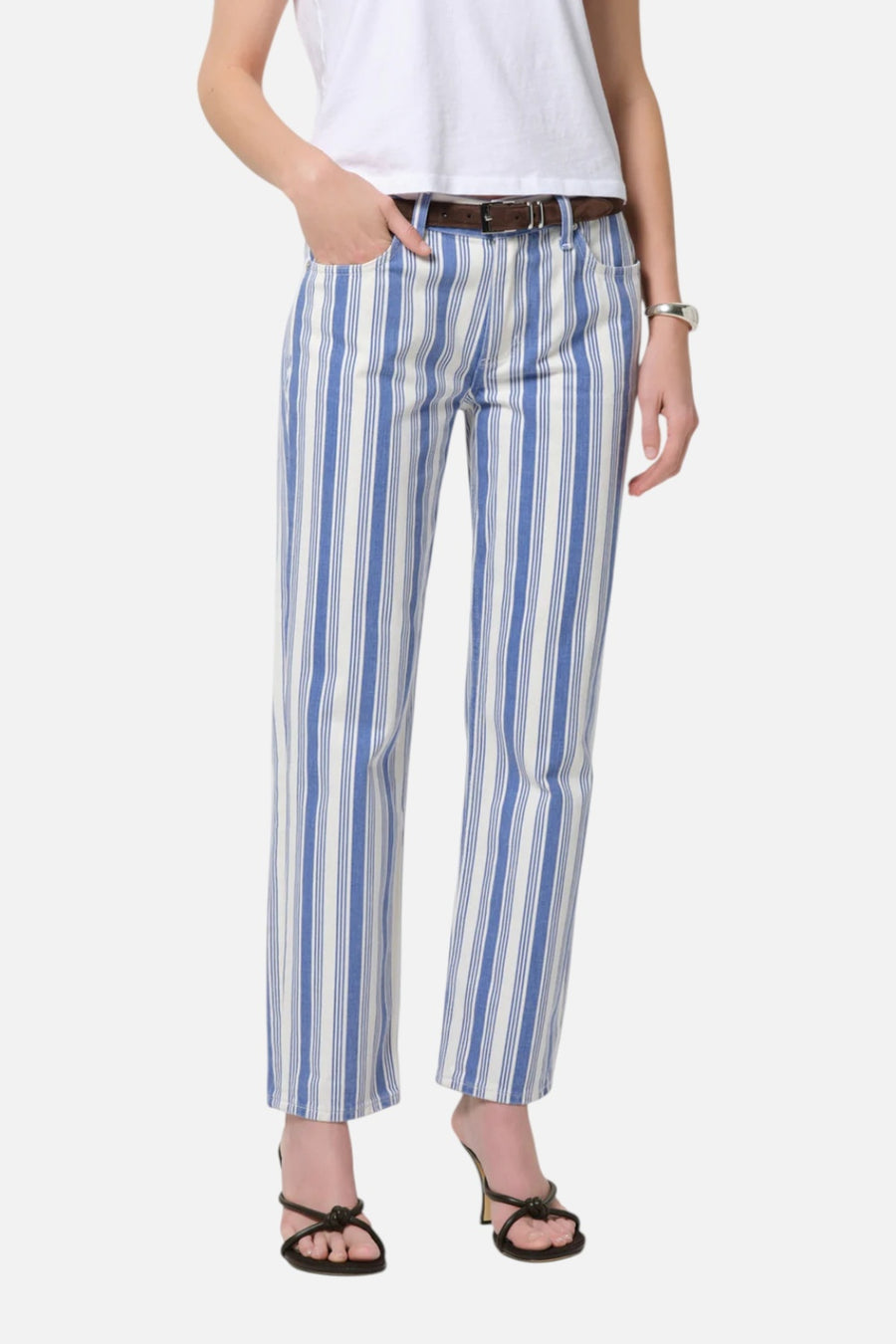 Citizens of Humanity Anissa Straight Leg Jeans in Mar Stripe – on model