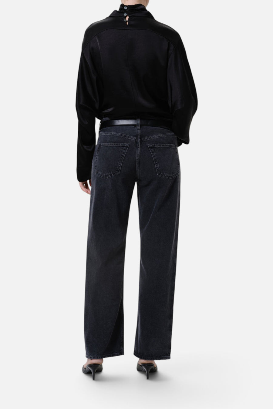 Citizens of Humanity Lindz Easy Straight Tuxedo Stripe in Kuro – back view