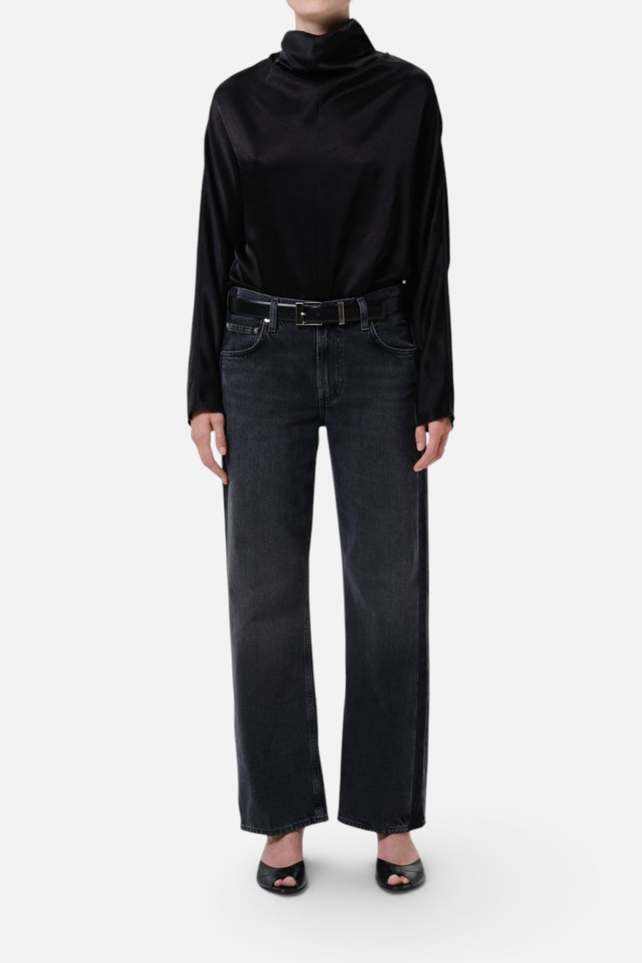 Citizens of Humanity Lindz Easy Straight Tuxedo Stripe in Kuro – front view