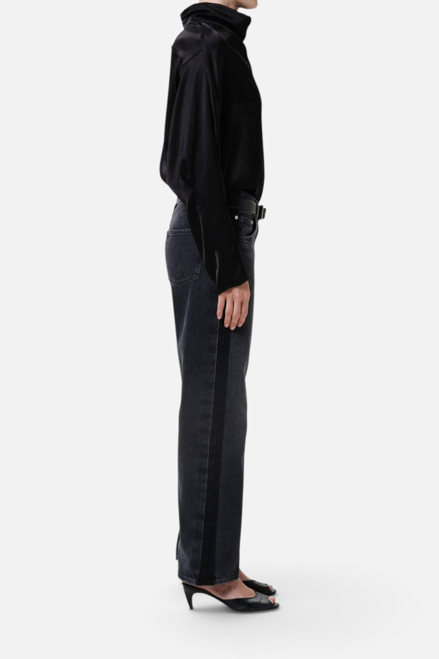 Citizens of Humanity Lindz Easy Straight Tuxedo Stripe in Kuro – side view
