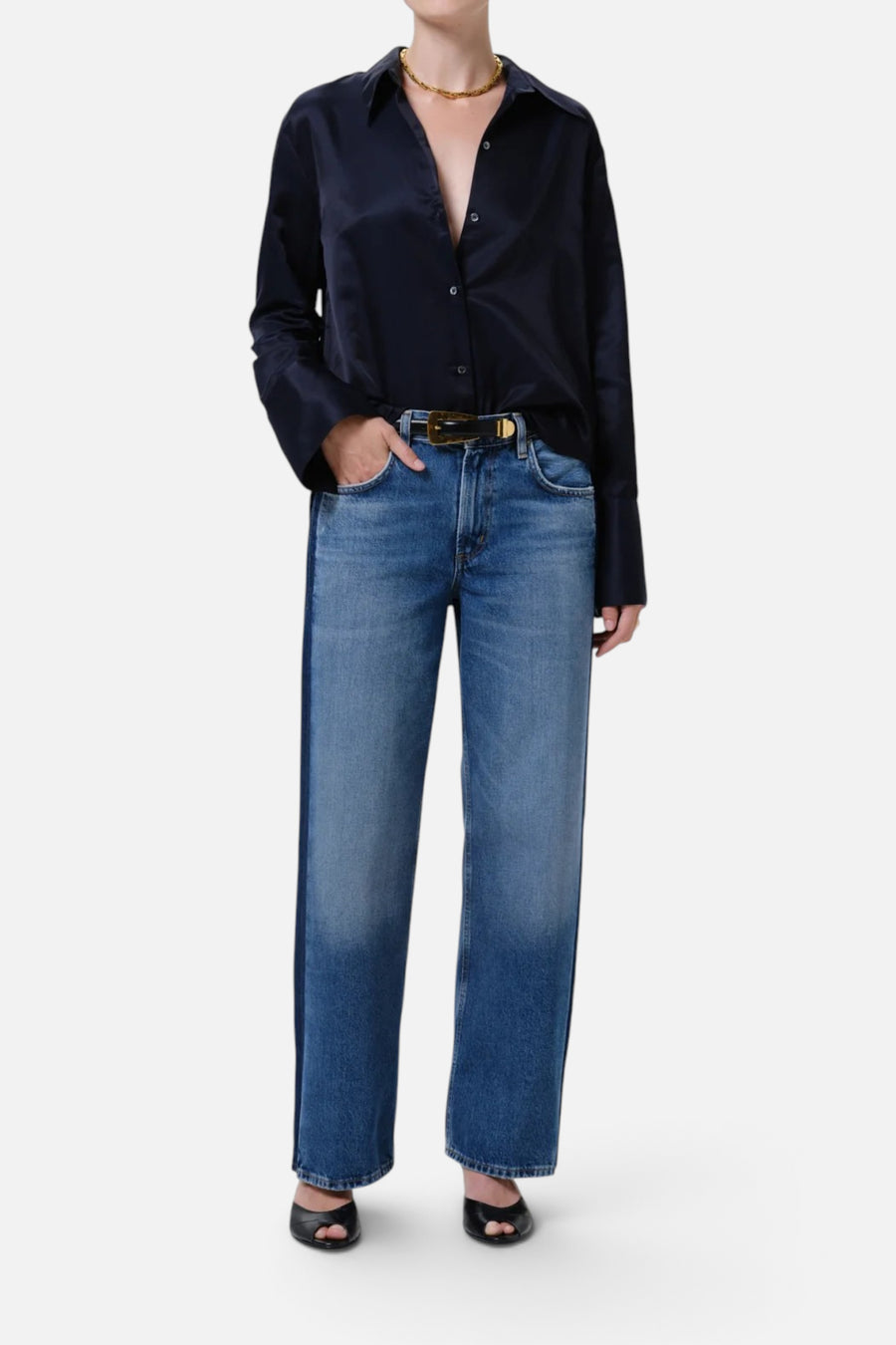 Citizens of Humanity Lindz Easy Straight Tuxedo Stripe in Liro – front view