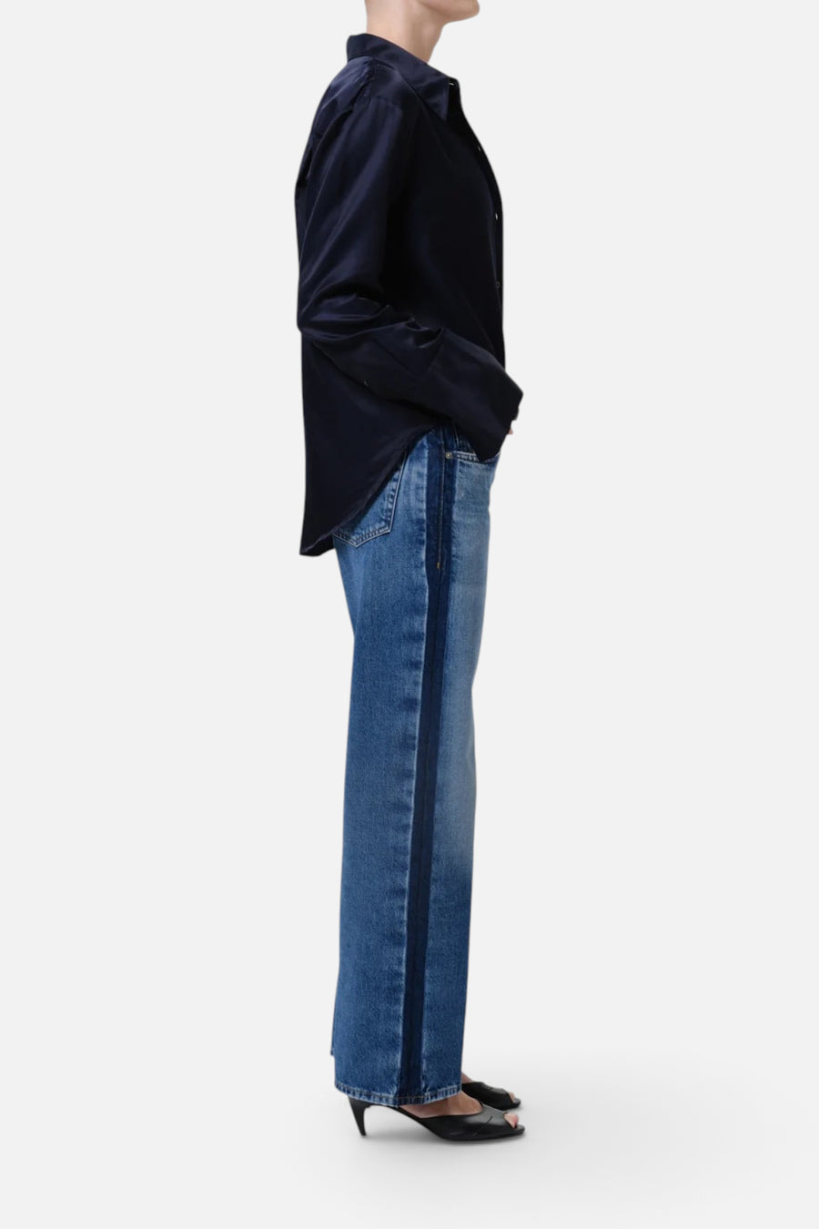 Citizens of Humanity Lindz Easy Straight Tuxedo Stripe in Liro – side view