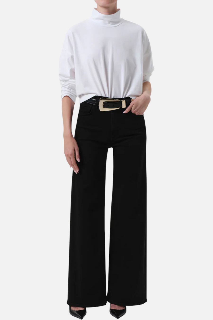 Citizens of Humanity Lyra Long Wide Leg Jean in Plush Black – front view