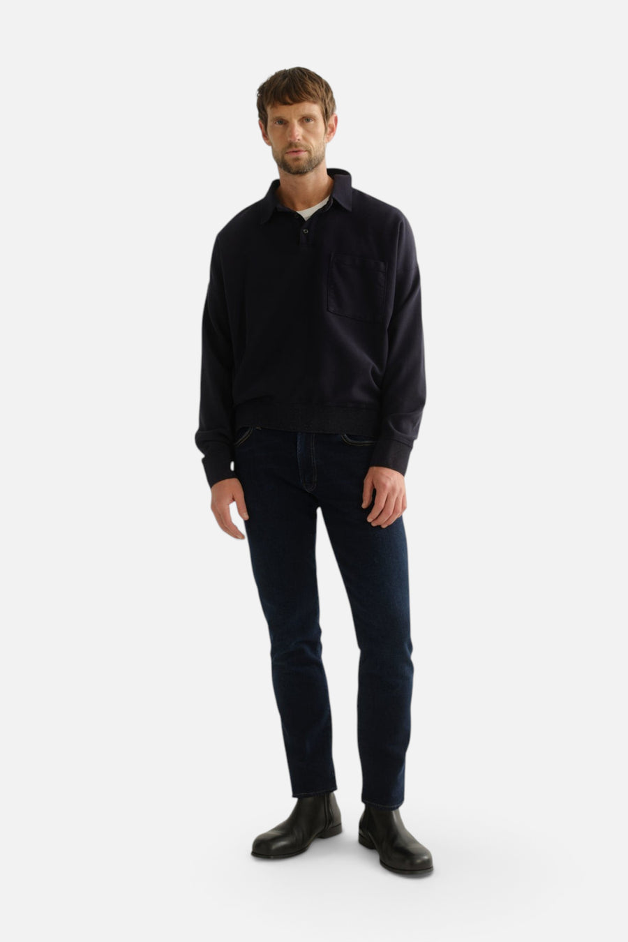 Citizens of Humanity Men's Gage Slim Straight Cashmere Denim in Dark Tint – on model