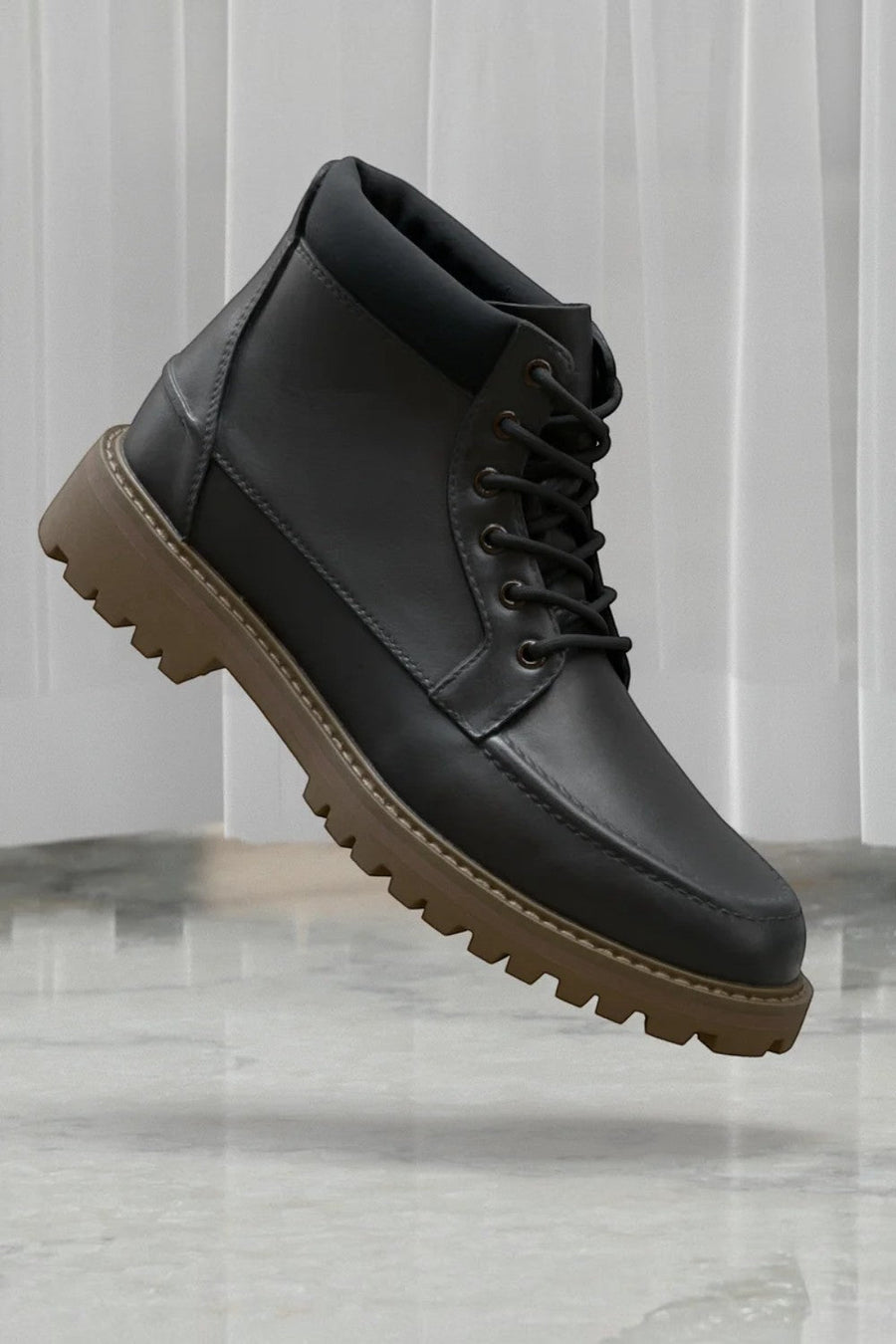 Clae Romare Leather Boots in Antique Black – back view