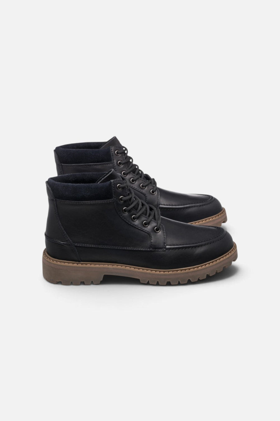 Clae Romare Leather Boots in Antique Black – flat lay