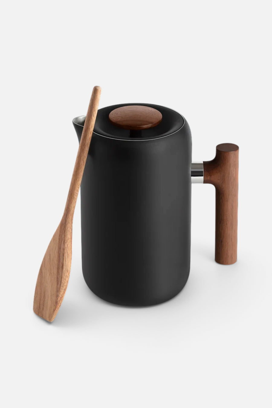 Clara French Press Matte Black + Walnut – front view