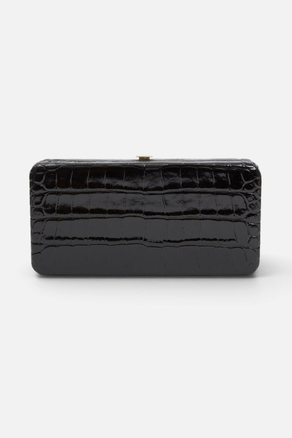 Clare V Le Tabac in Black Embossed Croco
