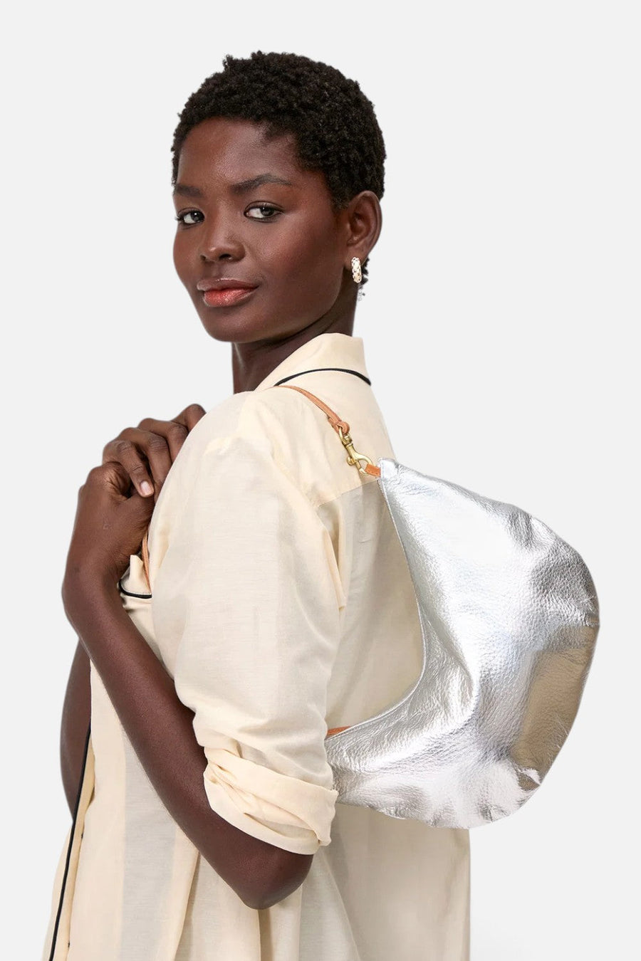 Clare V Lune Lamba Handbag in Silver – back view