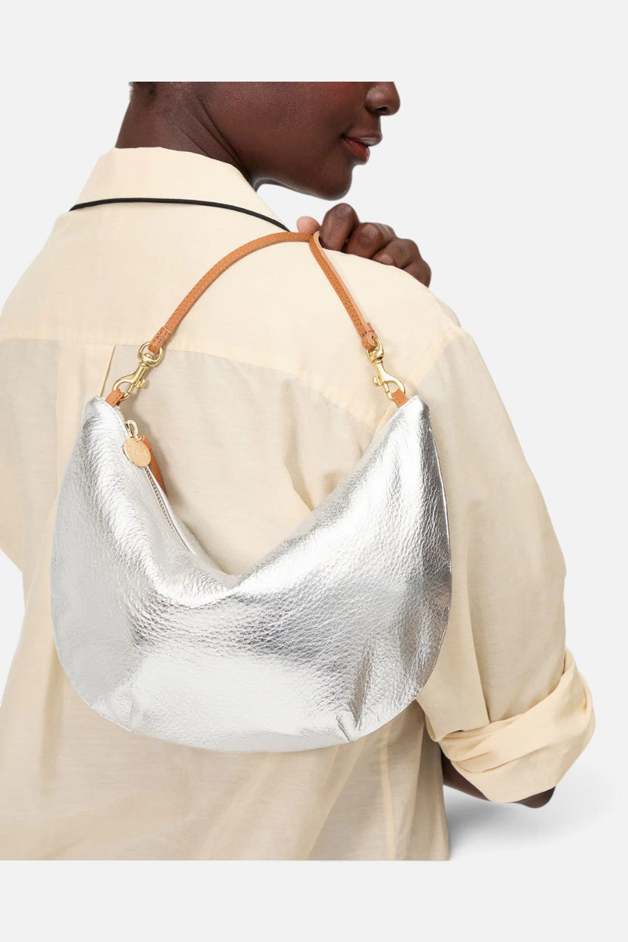 Clare V Lune Lamba Handbag in Silver – detail