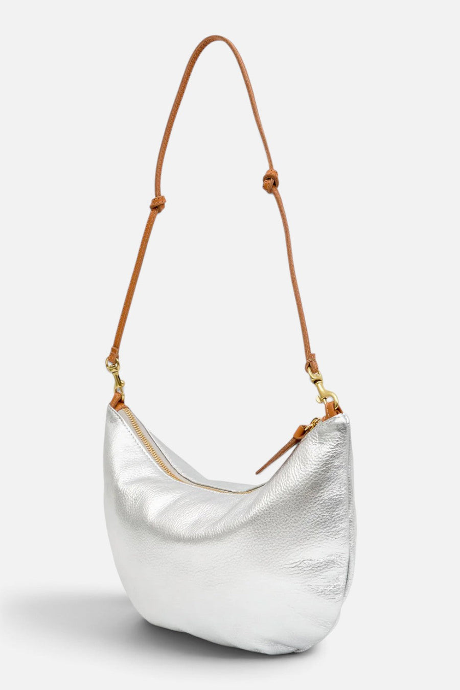 Clare V Lune Lamba Handbag in Silver – flat lay