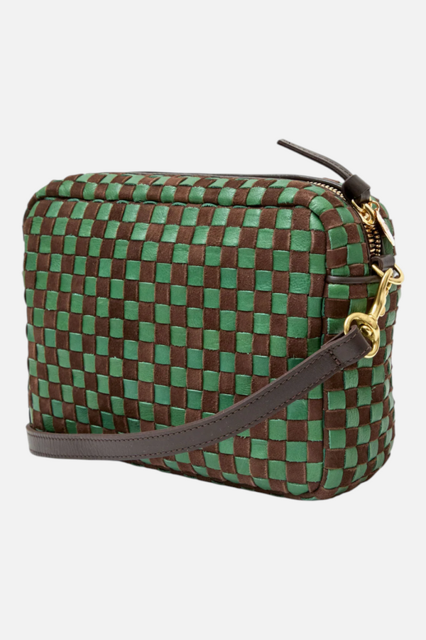 Clare V Midi Sac Suede in Deep Pine and Chocolate Woven Checker