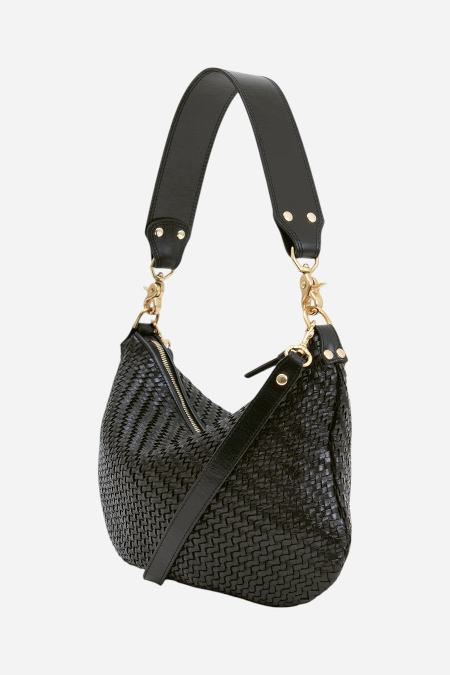 Clare V Moyen Messenger in Black Zig Zag – side view