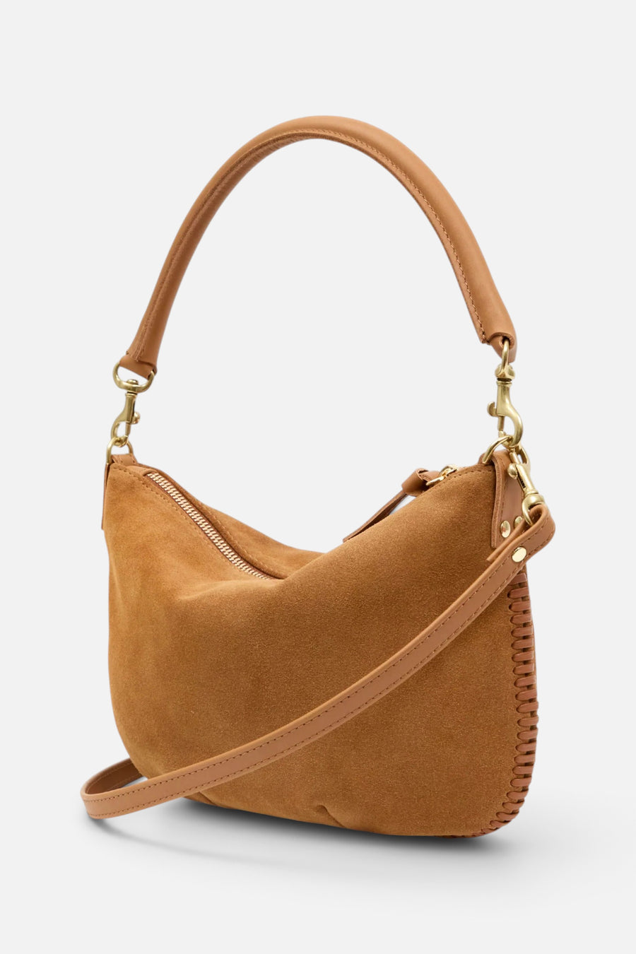 Clare V Petit Moyen Messenger in Caramel Suede – back view