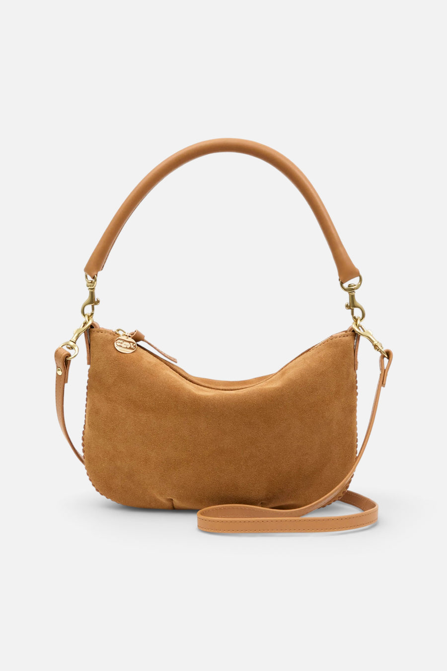 Clare V Petit Moyen Messenger in Caramel Suede – front view