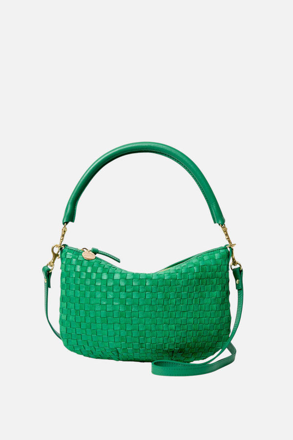 Clare V Petit Moyen Messenger in Grass Woven Checker