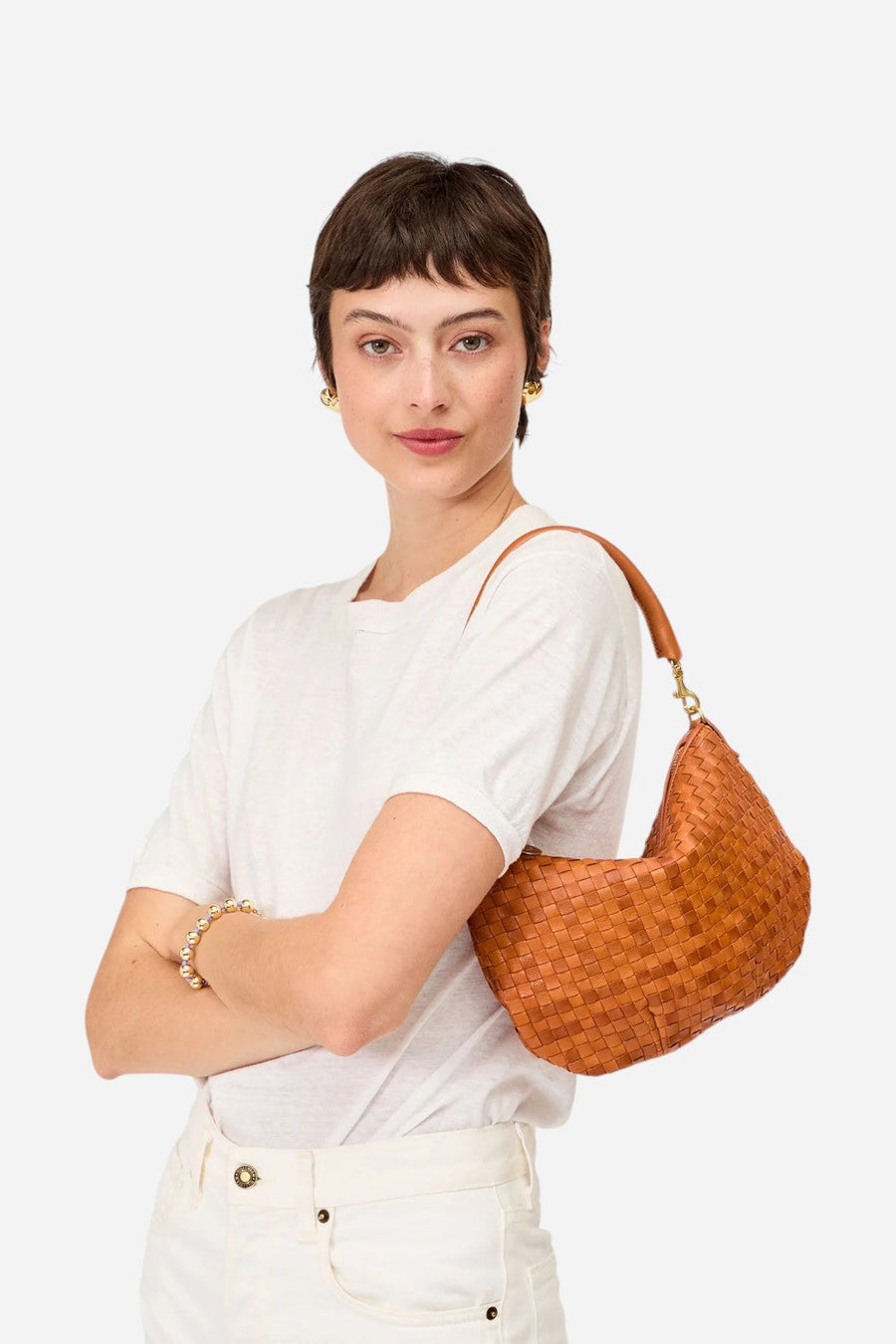 Clare V Petit Moyen in Natural Woven Checker – back view