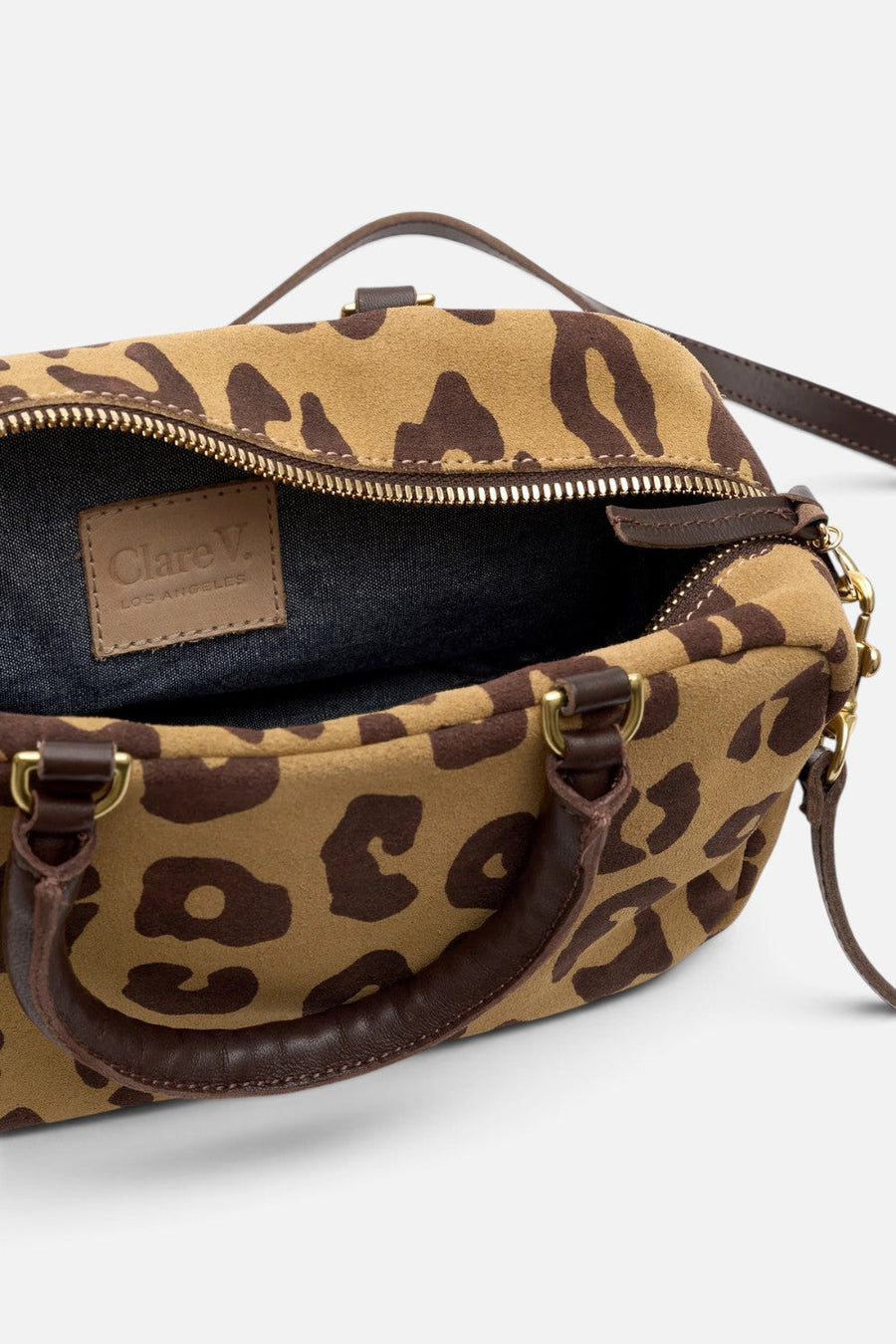 Clare V Petite Claudine Handbag in Pablo Cat Suede – flat lay