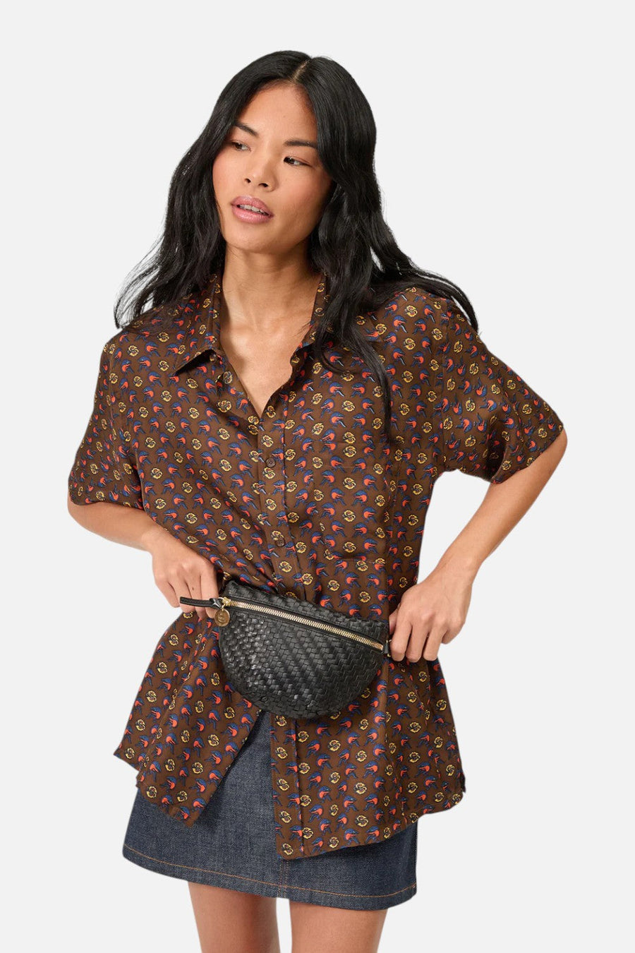 Clare V Petite Fanny Woven Zig Zag Crossbody Bag in Black – back view