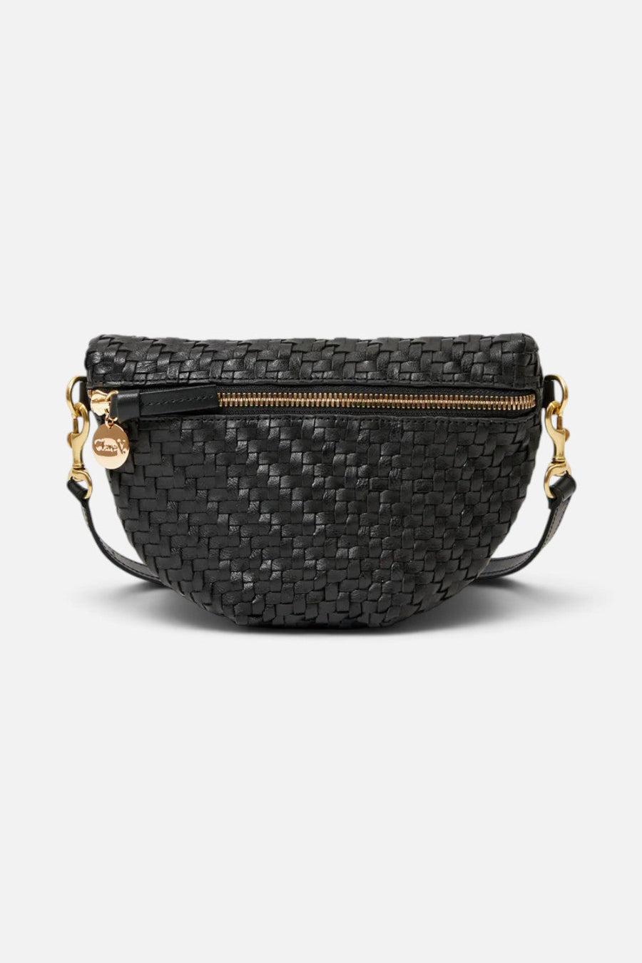 Clare V Petite Fanny Woven Zig Zag Crossbody Bag in Black – front view