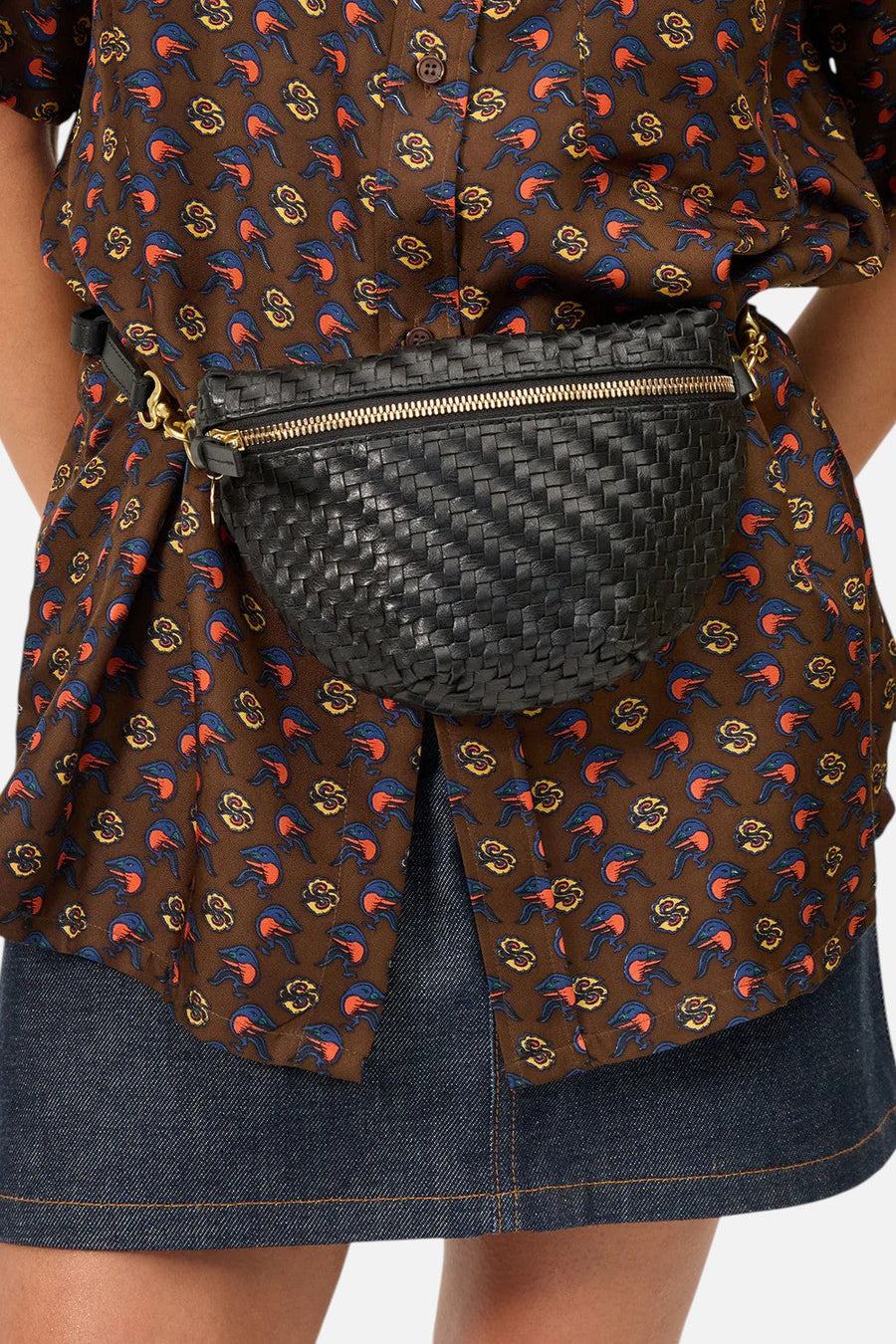 Clare V Petite Fanny Woven Zig Zag Crossbody Bag in Black – side view