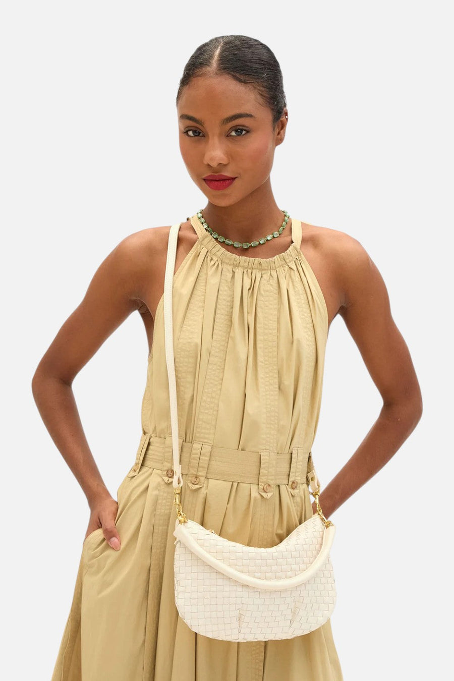 Clare V Petite Moyen Messenger Bag in Cream – back view