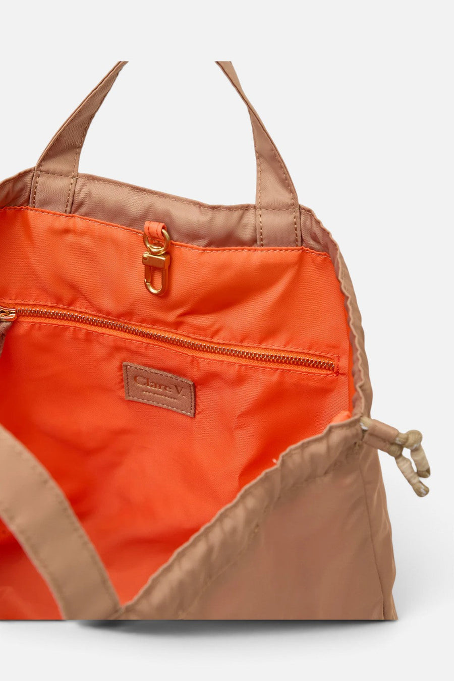 Clare V Sac Tout Nylon Backpack in Latte – flat lay