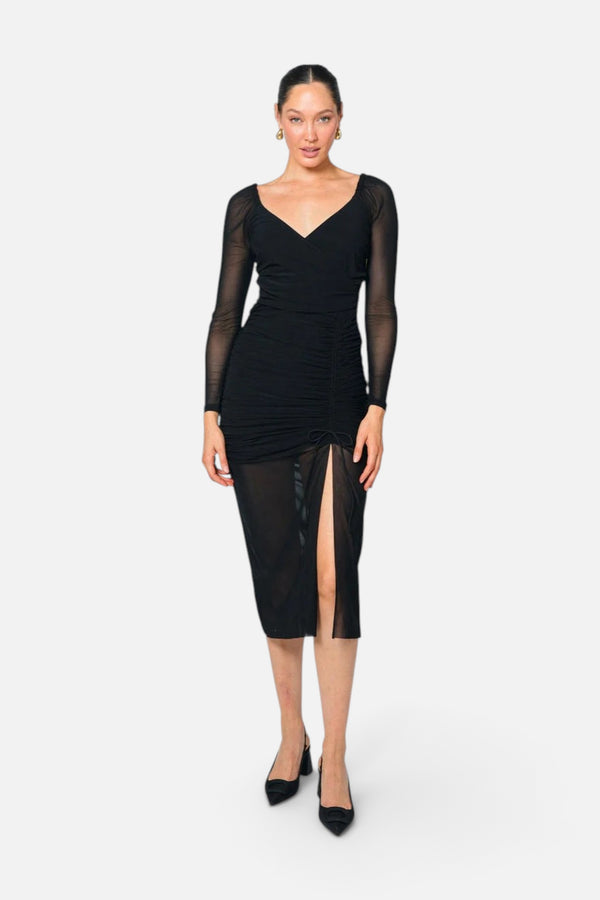 Cleobella Chantal Mesh Midi Dress in Black