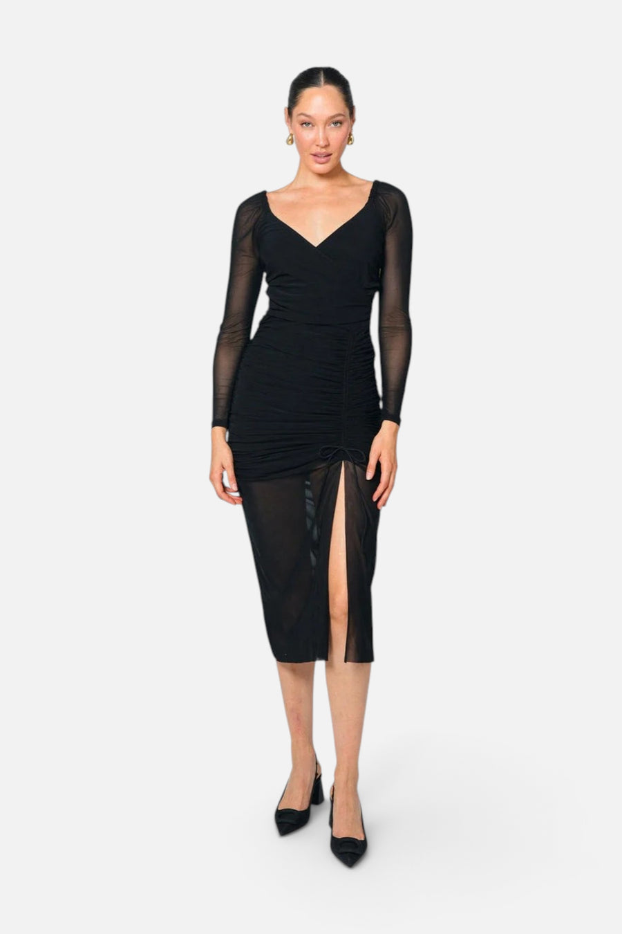Cleobella Chantal Mesh Midi Dress in Black – front view