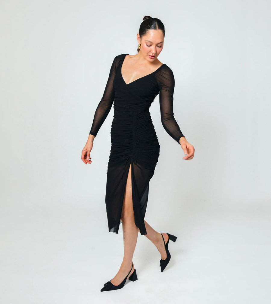 Cleobella Chantal Mesh Midi Dress in Black – side view