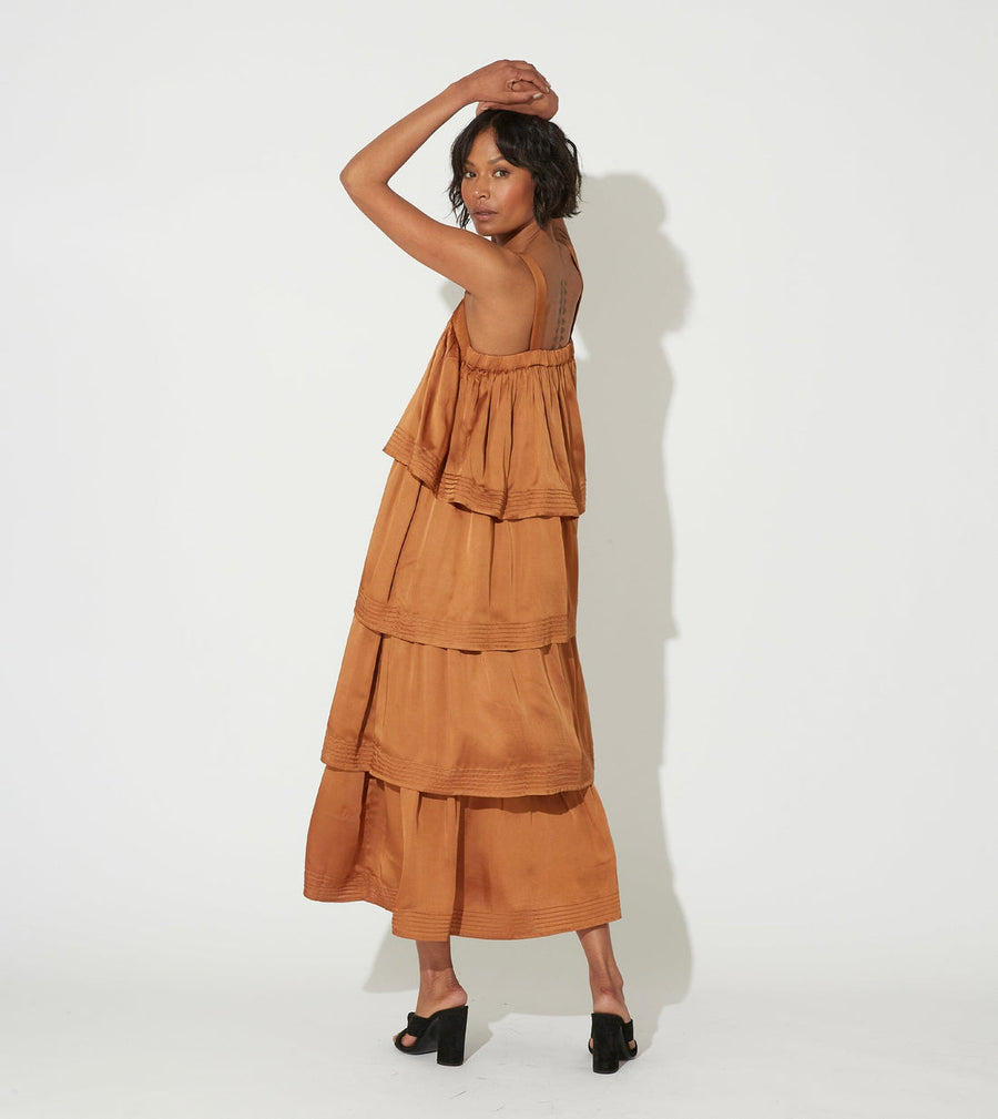 Cleobella Dasha Midi Dress in Bronze – back view