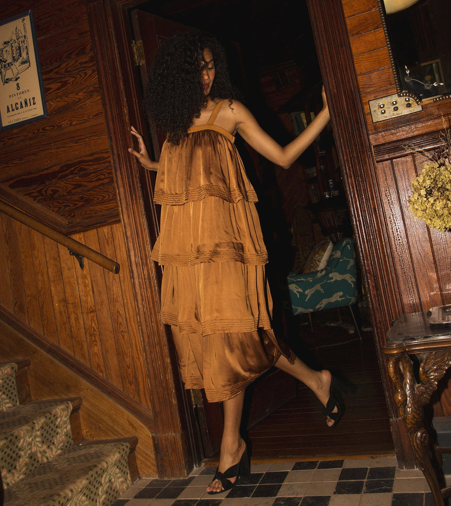 Cleobella Dasha Midi Dress in Bronze – side view