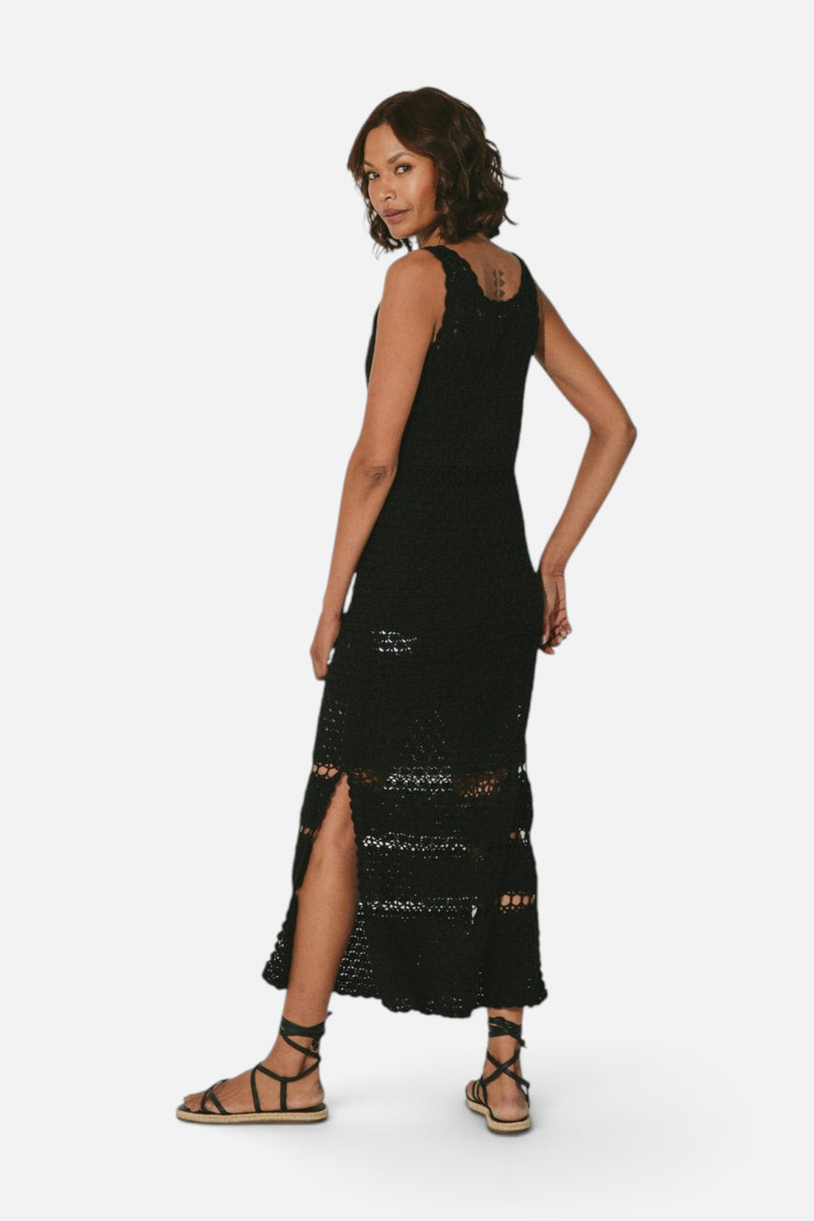 Cleobella Diah Crochet Midi Dress in Black – back view
