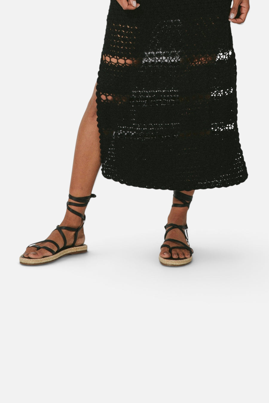 Cleobella Diah Crochet Midi Dress in Black – side view