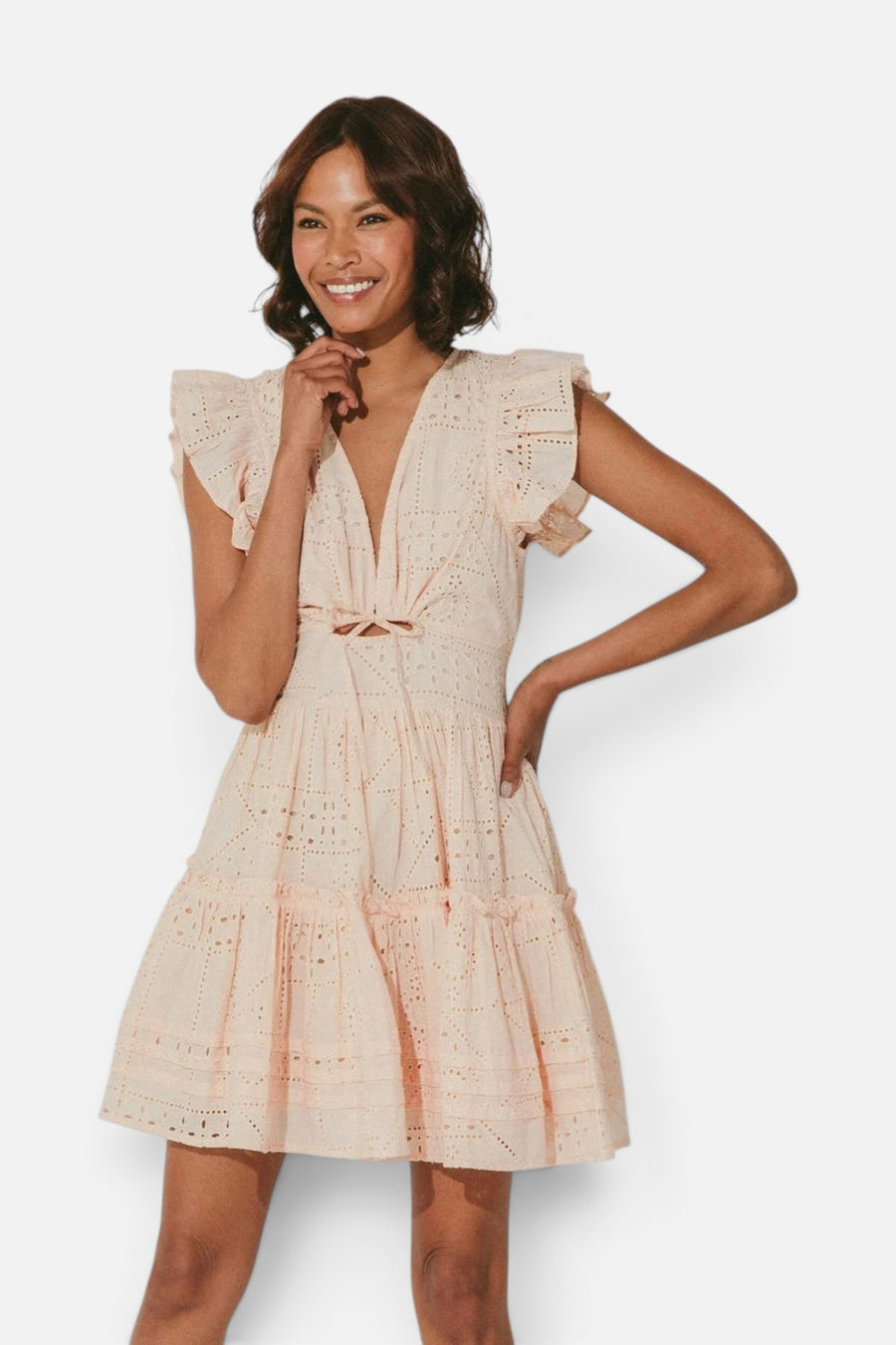 Cleobella Elle Mini Dress in Shell – front view