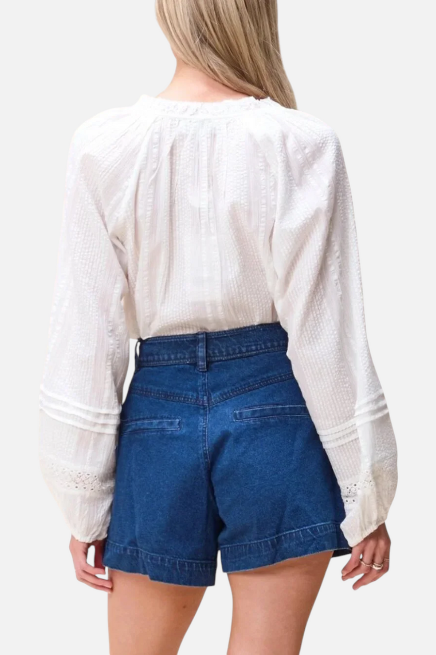 Cleobella Organic Cotton Seersucker Alicia Blouse in Ivory – back view
