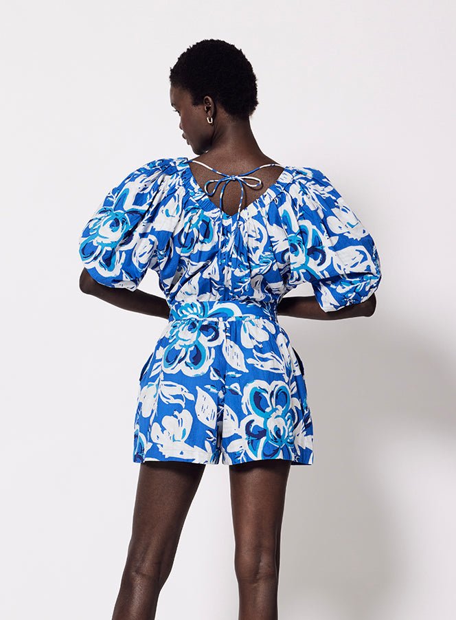 Cleobella Thalia Romper in Azure Print – back view