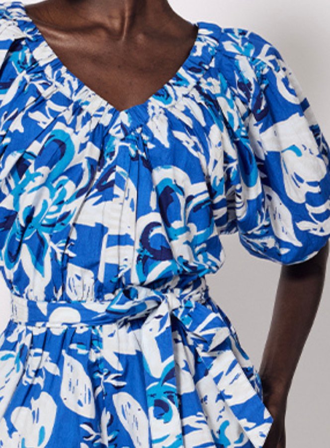 Cleobella Thalia Romper in Azure Print – side view