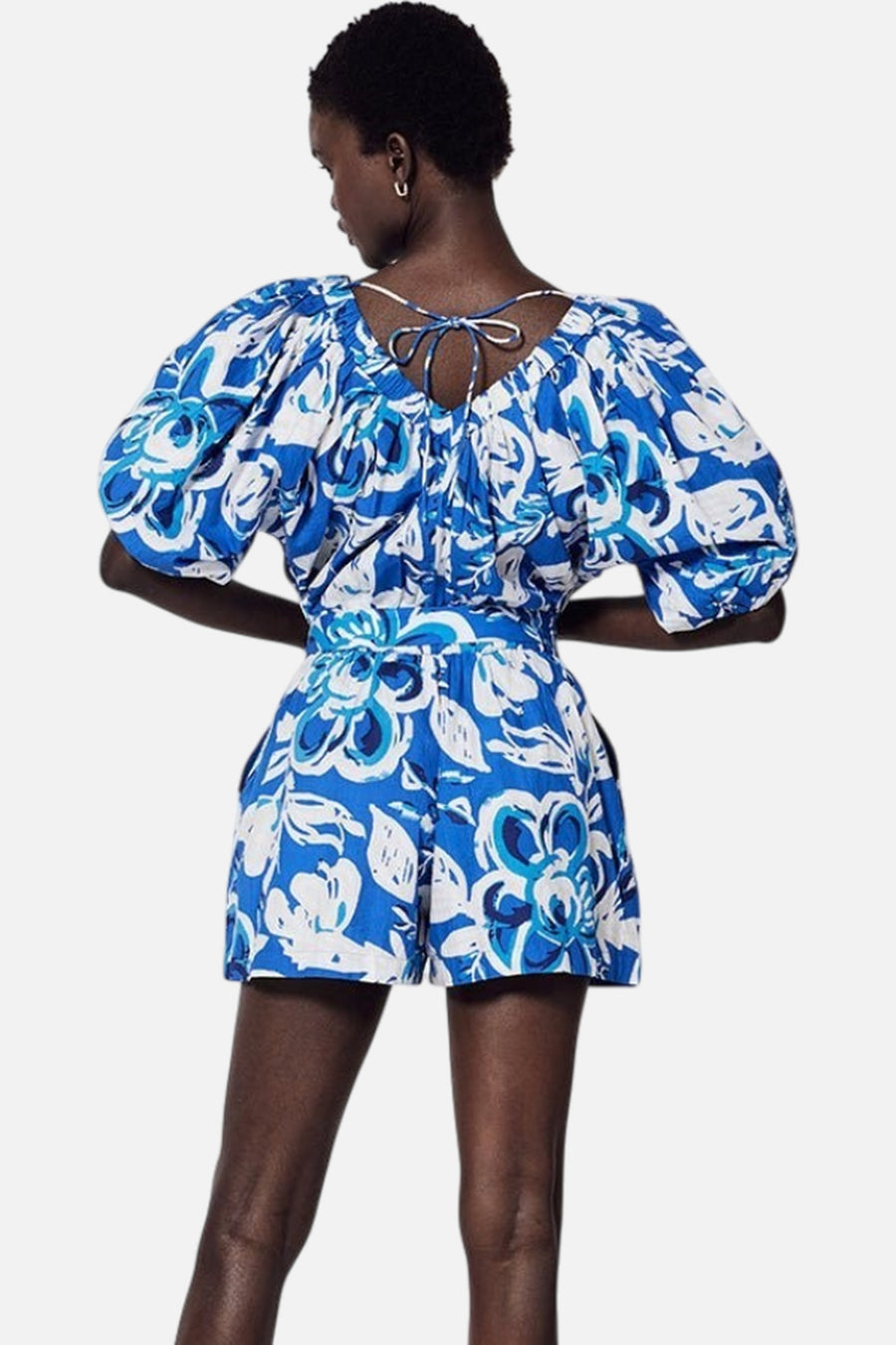 Cleobella Thalia Romper in Azure Print – side view