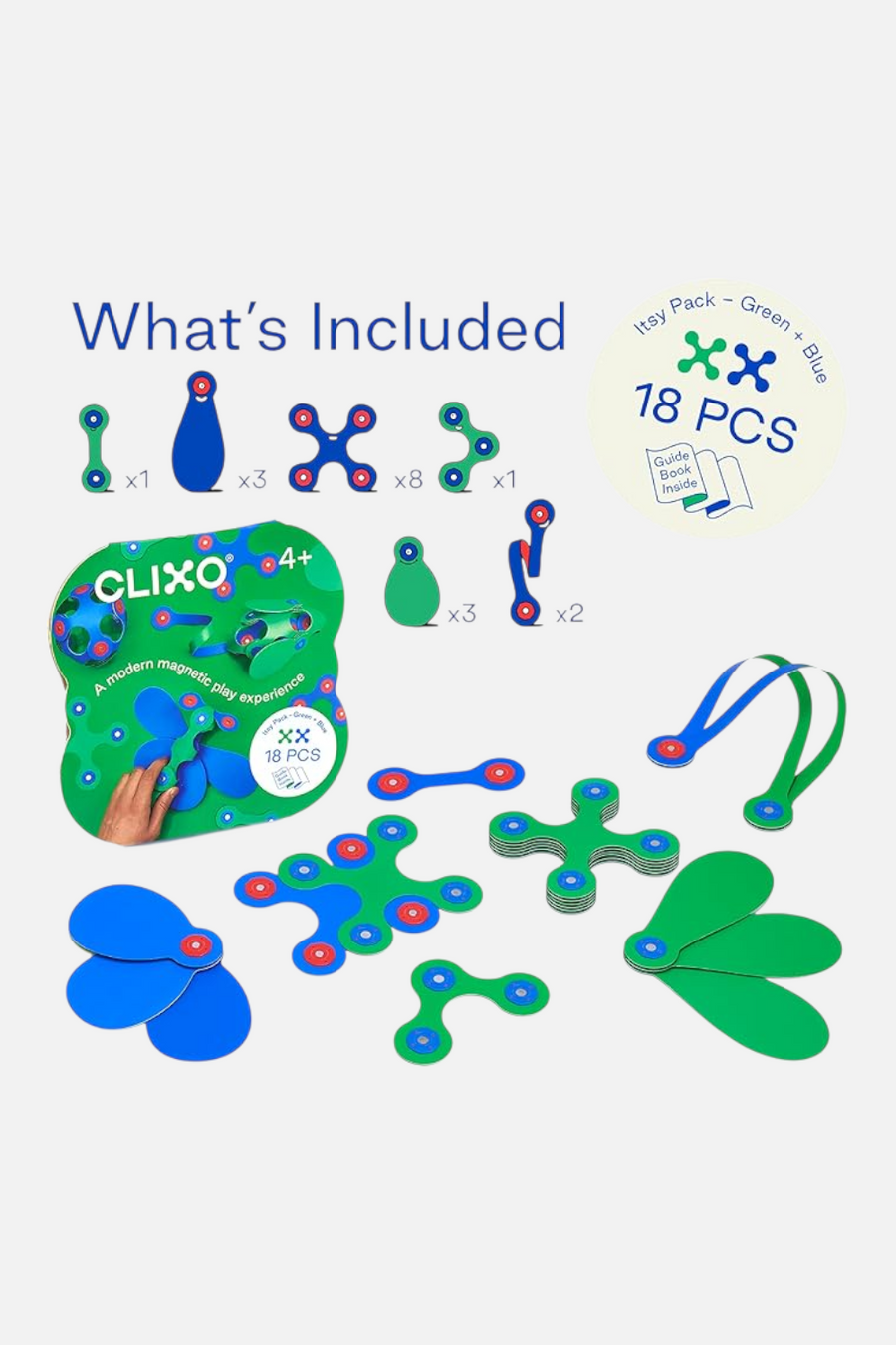 Clixo Itsy Pack in Green & Blue – back view