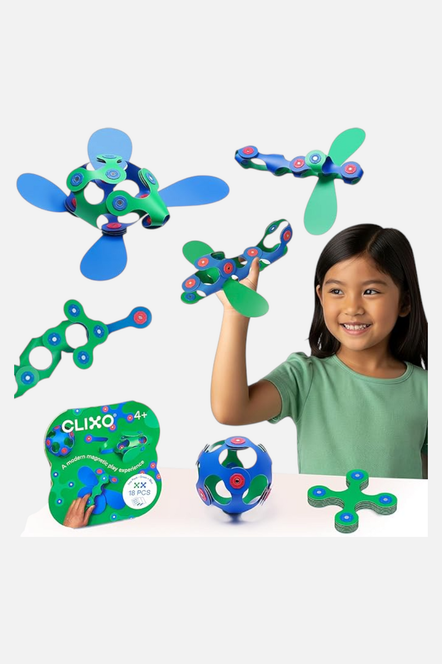 Clixo Itsy Pack in Green & Blue – front view