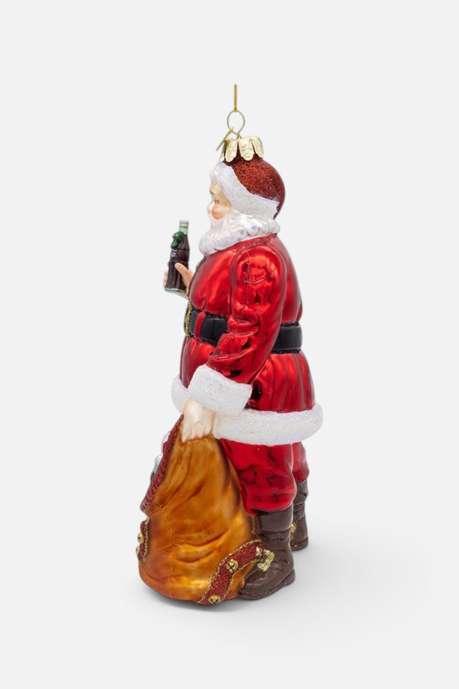 Coca-Cola Glass Santa With Bag Ornament – detail