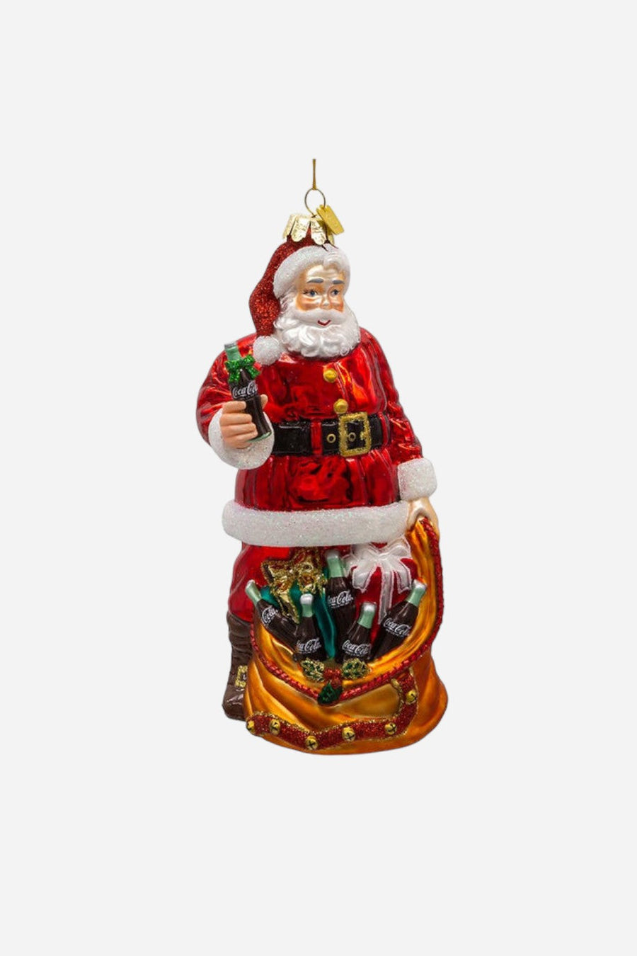 Coca-Cola Glass Santa With Bag Ornament – front view